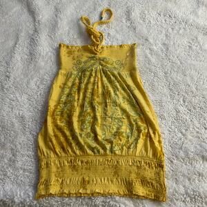 MUDD Vintage Y2K Yellow Halter Graphic Top Womens in Side Medium Cotton Blend